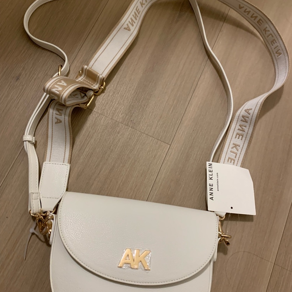 Anne Klein Cream Crossbody Bag with Gold Accents